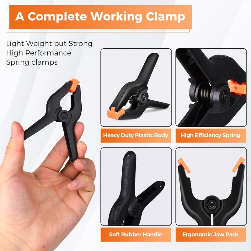 WGGE Heavy Duty Spring Clamps, 3.7 Inch Small Heavy Duty Clip with 1.6 Inch Jaw Opening, Non-Slip Handle, Strong Grip Clips for Woodworking, Photography, Crafting, and DIY Projects (12 pack) - Image 3